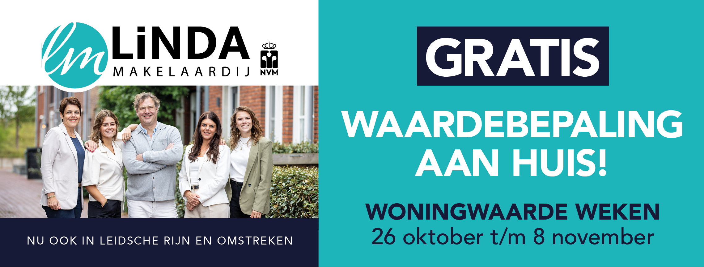 LiNDA Makelaardij, nu ook in Leidsche Rijn en omstreken. Gratis waardebepaling aan huis! Woningwaarde weken, 26 oktober t/m 8 november. Klik om je aan te melden voor een gratis waardebepaling.